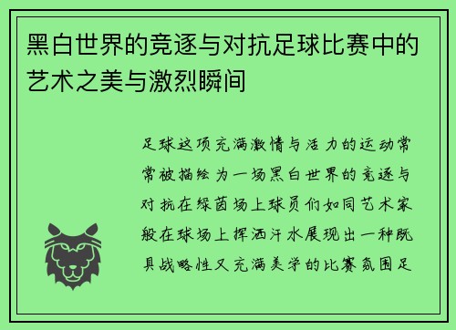 黑白世界的竞逐与对抗足球比赛中的艺术之美与激烈瞬间