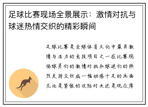 足球比赛现场全景展示：激情对抗与球迷热情交织的精彩瞬间
