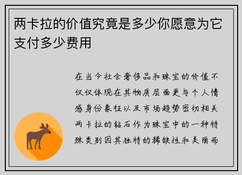 两卡拉的价值究竟是多少你愿意为它支付多少费用